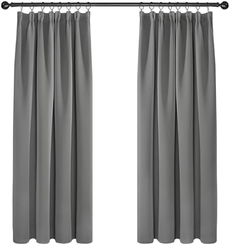 Deconovo Grey Blackout Curtains Thermal Super Soft Pencil Pleat Curtains Bedroom 46 x 54 Drop Inch Light Grey 2 Panels
