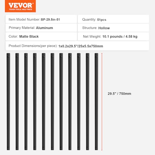 VEVOR Metallbaluster für Treppen, 25 x 5,5 x 750 mm flache dekorative Geländerstäbe aus Aluminiumlegierung, 51er-Pack Deckbaluster mit Schrauben, klassisches hohles Deckgeländer