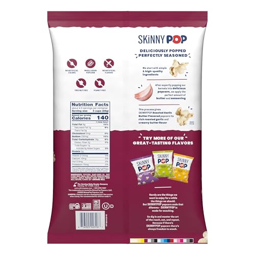Image of SkinnyPop Roasted Garlic Butter Popcorn, Whole Grain Gluten-Free Snack, 4.4 oz Bag