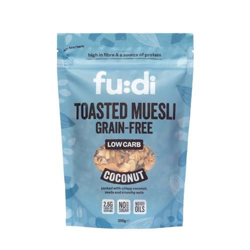 fu:di Grain-Free Toasted Muesli Coconut - Low Carb & High Fibre - Packed with Almonds, Linseed, Pumpkin Seeds, Sunflower Seeds & Coconut Flakes - No Added Sugar, No Seed Oils - Vegan, Keto (250g)