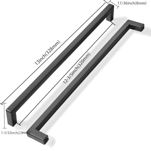 khtumeware 5 Pack 12-1/2 inch Center to Center Solid Black Cabinet Pulls Square Bar Drawer Handles Cabinet Handles Matte Black Drawer Pulls Kitchen Cabinet Hardware by khtumeware - Image 2