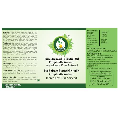 Image of R V Essential Pure Aniseed Essential Oil 10ml- Pimpinella Anisum (100% Pure and Natural Steam Distilled) For Skin Face Hair Body Nails Scalp Massage Aromatherapy Diffuser Soap Candle Perfume Making
