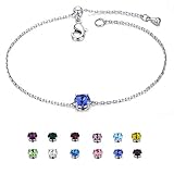 EGOO&YAMEE December White Gold Plated Birthstone Bracelet Silver Copper Blue Cubic Zirconia Stone Hearts & Arrows Adjustable Bangle (12 Color) Gifts for Women