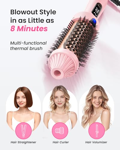 Haokoo Thermal Brush For Blowout Volume & Smooth Hair - 38Mm Hot Brush, Ionic Anti-Frizz Heated Brush, 6 Heat Settings, Dual Voltage, Lightweight 250G, Pink - 2