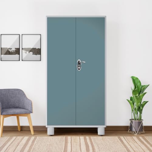 Image of Interio by Godrej Wardrobe H1 2-Door Steel Almirah (Blue Haze), 1-Year Warranty, 1 Drawer, 1 Locker