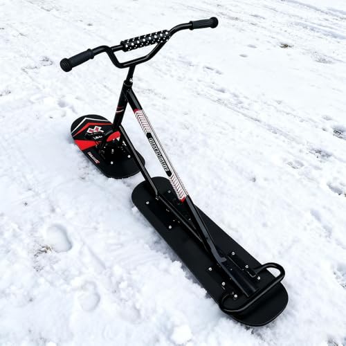 richigblosmum Snow Scooter para Adolescentes y Adultos – Diseño de Doble Esquí y Esquís Traseros Giratorios 360° para Control Fácil, Estructura de Aluminio Reforzada con Plataforma de Madera de Arce