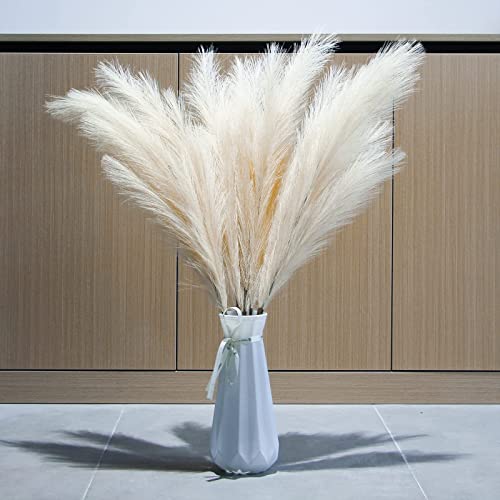 Zifty Boho Decor 7-Pcs 38"/3.1Ft Faux Pampas Grass Large Tall Fluffy Artificial Fake Flower Bulrush Reed Grass For Vase Filler Farmhouse Home Wedding Decor (Beige) #TOP2