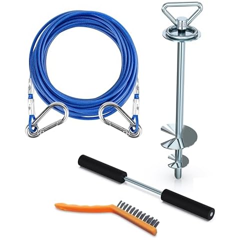 TOMBABY Dog Tie Out Cable and Stake,with 30FT Heavy Duty Cable,Dog Stake Allows Dogs Up to 200 lbs, Dog Stakes for Outside Beach,Camping, Yard, 360° Swivel Dog Anchor… Cover