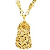 Collar para hombre con colgante de dragón imperial chapado en oro de 24 quilates, dragón del zodiaco chino de latón que atrae la riqueza y la buena suerte