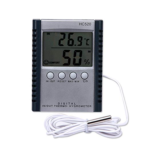 Minmin Los termómetros Interior y Exterior, Inicio de precisión electrónica Termo higrómetro, con la sonda, industriales de Efecto Invernadero, Oficina medidor de Humedad (Color : Black)