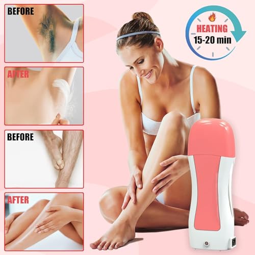 Image of Wax Heater Roll on Wax Heater Machine Hair Removal Wax Kit Painless Skin Types Hands, Legs White Chocolate Liposoluble Wax Easy To Home And Polur Use (Wax Roll on + Wax Cartidge-2 + Wax Strips + Wipes)