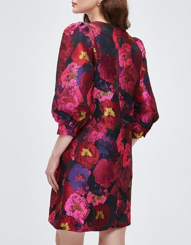 Kedera Women's Jacquard Dress Long Puff Sleeves Shift Mini Elegant Floral Dress Summer Business4