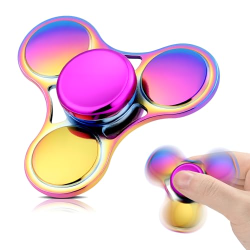 SCIONE Fidget Spinner Métal - Alliage Arc-en-Ciel, Jouet Anti-Stress, roulement R188 Haute Vitesse pour Rotation de 3 à 5 Min, Jouet sensoriel Silencieux et...