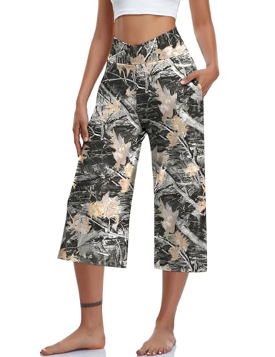 TARSE Womens Casual Wide Leg Yoga Capris Crossover High Waist Capri Pants Loose Soft Pajama Pockets Sweatpants3
