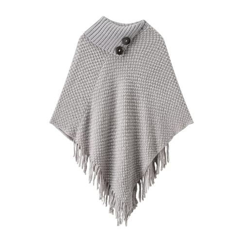 Écharpe cape femme à franges col roulé boutonné style bohème chic de mi-saison
