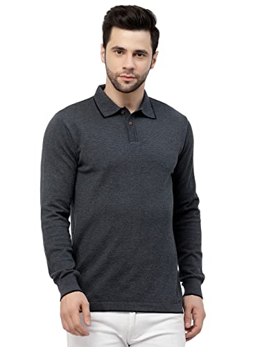 Image of Kalt Mens Basic Solid Full Sleeves Polo Cotton Blend Knitted Regular Fit Polo-Neck T-Shirts with Collar Stylish