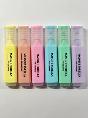 Mason e Sorella Highlighter Pens, Chisel Tip, Assorted Colors Marker Pens, Quick Dry (6 Colors)