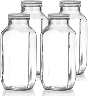 Sponsored Ad - Midwest Spice Company French Square Glass Drinking Bottles 16 Ounce 4 Pack, Reusable Glass Water Bottle for...