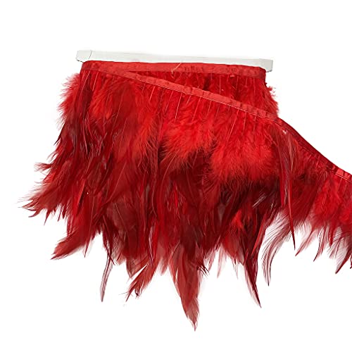 Londgen Rooster Hackle Feather Fringe Trim For Dress Decoration And Sewing Accessories Pack Of 2 Yards(Red, 2 Yards) #TOP1