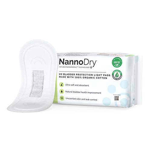 Image of Natural Incontinence Pads - Organic Cotton Bladder Leakage Pads - Nannocare Pads for Incontinent Adults - 20 Light Pads (20 Count (Pack of 4) - 7 inch Long for Light Leaks