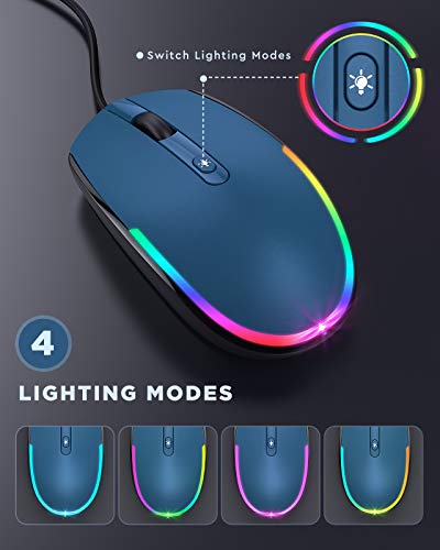 Image of seenda WGSB-201 Wired LED Backlit Mouse, Plug and Play, 1600 DPI Optical Sensor, 4 RGB Backlit, Ambidextrous, Compatible with PC /Mac /Laptop