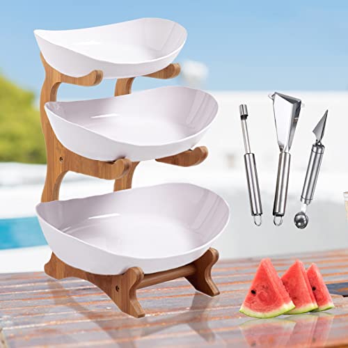 AmkWood Fruttiera in Plastica a 3 Livelli, Portafrutta a Ripiani, Fruttiera Plastica, per Frutta e Verdura