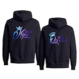 King Queen Hoodie Couple Pullover Sweatshirt His &Her Hoodie Cotton 1 PC (SKY-Black-KING, X-Large)