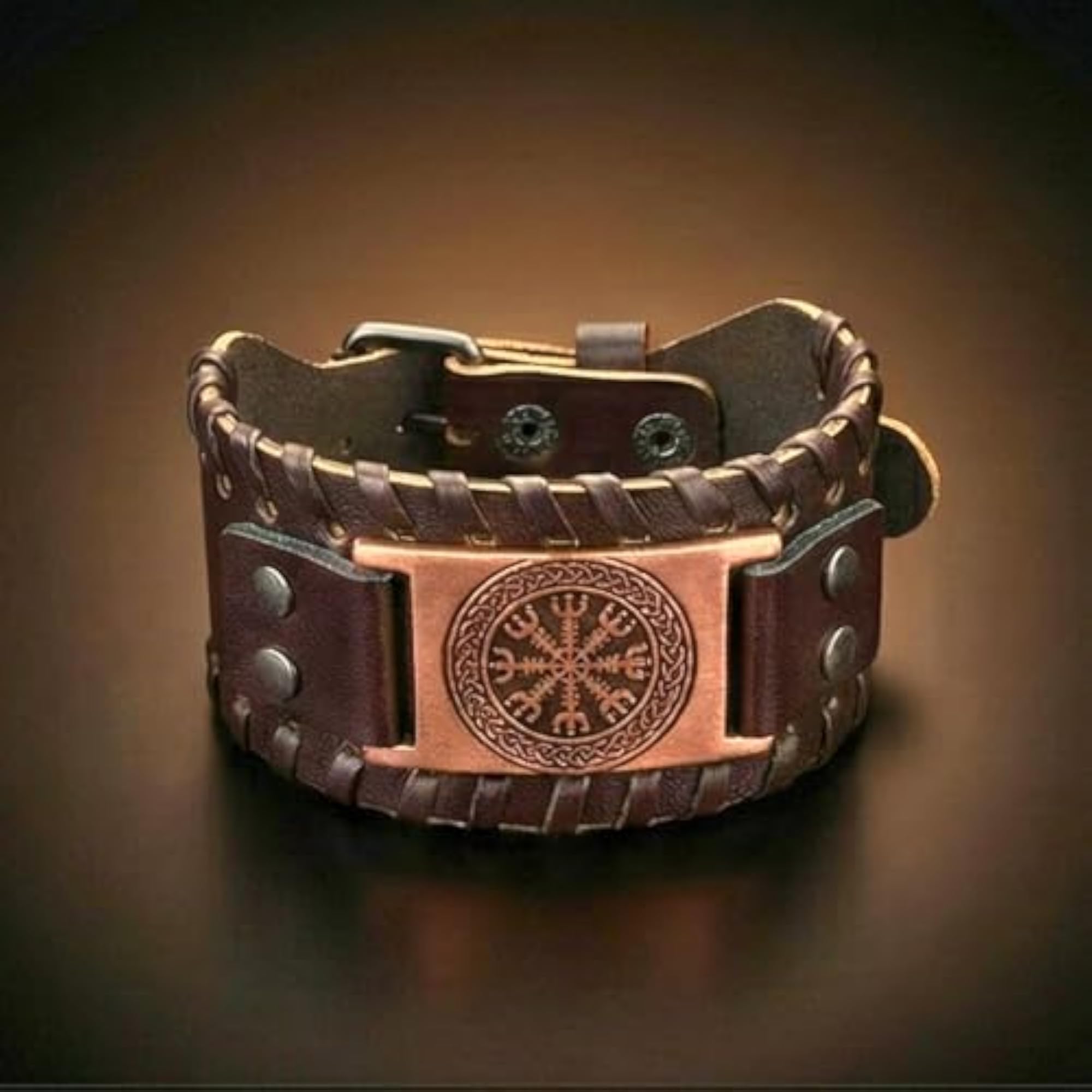 Vegvisir Warrior Genuine Leather Adjustable Cuff Bracelet