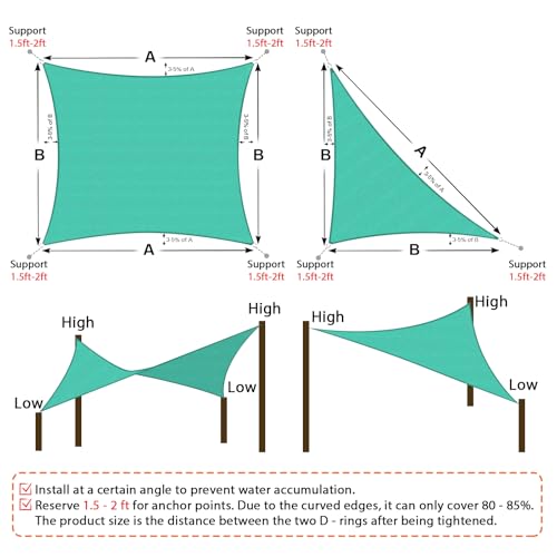 Artpuch Sun Shade Sail 10'X11' Curved Rectangle Breathable UV Block Outdoor Covering Cloth for Deck, Backyard, Turquoise(Customized Available) - Thumbnail 6