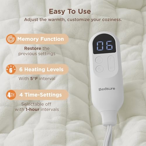 Image of Bedsure Heated Blanket Throw Blanket - Quilted Electric Blanket, Soft Flannel Thick Heating Blanket with 4 Time Settings & 6 Heating Settings, Warm Gifts for Women Men (50x60 inches, Ivory)
