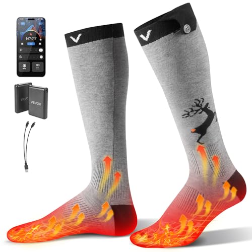 VEVOR Calcetines Calefactables, Batería 6000 mAh, Recargables, con 4 Niveles de Calentamiento, Control por Aplicación Unisex, Ideales para Caza, Equitación, Camping y Senderismo, UE de 38-48