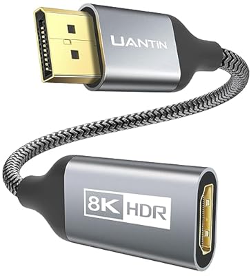 UANTIN 8K DisplayPort 1.4 to HDMI 2.1 Adapter with 4K 120Hz/ 8K 60Hz, Unidirectional DP to HDMI Cable Adapter, Display Port for AMD, NVIAID, Not Work with PS5/Xbox, No VRR Support