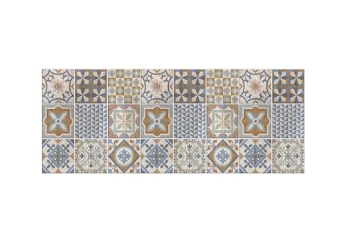 J&V TEXTILES Anti Fatigue Kitchen Runner Mat- 20" x 55" Oversized Long Non Slip PVC Rubber Kitchen Area Rug- Cushioned Comfort Mat with Foam Backing for Office Standing Desk [Brown Tiile]