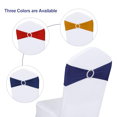 50 PCS Elastic Stretch Spandex Chair Covers Sashes Bands,Bows Sashes Chair Cover with Buckle for Wedding Party Ceremony Events for Folding Chairs Banquet Decorations Chair Decorations (Blue) - Image 4