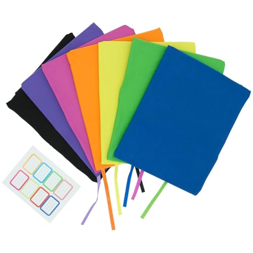 KICNIC Jumbo Book Covers 7 Pack Stretchable Book Sox 9 * 11 Inch Suitable for Most Hardcover Books Up to 10 Inch x 12.5 Inch Protective Textbook Covers with Label Sticker