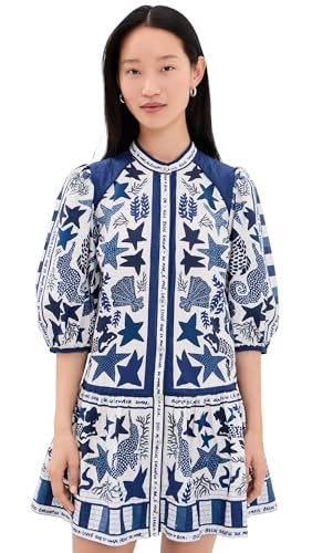 FARM Rio Women's Blue Patterned Mini Dress, Blue Stars, M