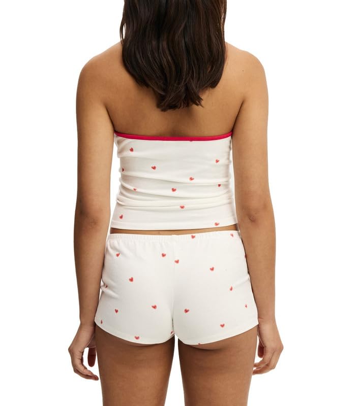Image of Womens Y2K Cute Print Cami Pajama Sets Lace Trim V Neck Tank Top Shorts Set Bow Heart Print 2 Piece Sleepwear
