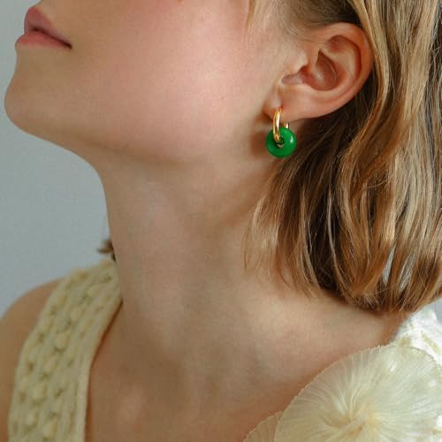 Jade Earrings for Women Non Tarnish Gold Hoop Jade Dangle Earring for Trendy Stainless Steel Emerald Green Jade Dangle Earrings4
