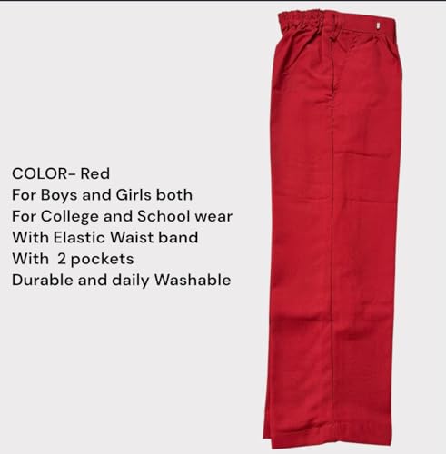 Image of School Uniform red Trousers for Boys and Girls, Formal Regular-Fit School Pants, Comfortable, Durable Fabric for Daily School Wear. 3-4 Years