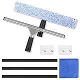 Zaxiva Kit Lavavetri Professionale 8 Pezzi, 35cm Tergivetro in Acciaio Inox con Tergivetro in Silicone e Lavavetri in Microfibra, Kit per La Pulizia Delle Finestre con Ganci per Bagno, Doccia, Auto