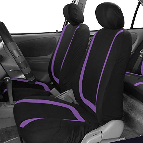 Fh Group Car Seat Covers Full Set Unique Flat Cloth Purple Combo Silicone Anti-Slip Dash Mat, Rear Solid Bench Universal Fit Car Seat Protector Vans Truck Suv Interior Accessories Van Seat Covers #TOP1