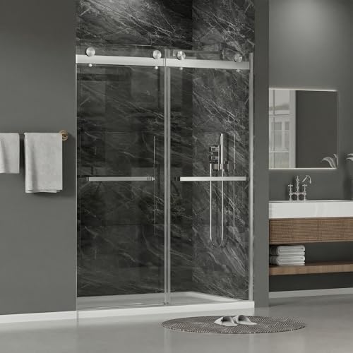Image of Findepot Frameless Double Sliding Shower Door, 44-48 inch W x 75 inch H, 8mm Glass