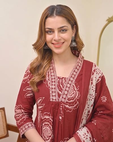 Image of Klosia Women Printed A-Line Kurta and Pant Set with Dupatta | Printed Kurta Set | A-Line Kurta Set | Women Kurta Sets | Summer Suit |