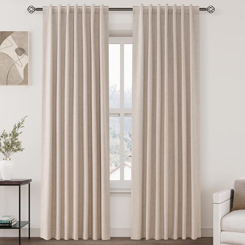 Image of Nanspring Oatmeal 100% Blackout Linen Curtains 84 Inch Length 2 Panels Set for Bedroom Back Tab Neutral Modern Farmhouse Decor Black Out Curtain for Living Room Thermal Insulated Drapes 52x84