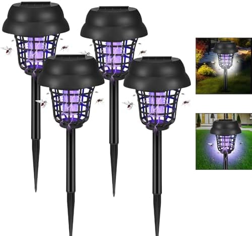 4 Pack Solar Bug Zapper Outdoor Solar Powered Mosquito Zapper Wat...