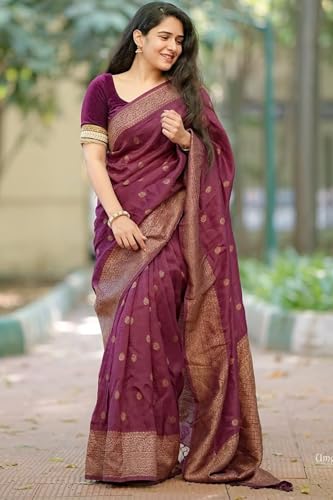Image of SGF11 Women's Kanjivaram Soft Silk Saree With Blouse Piece