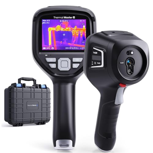 Caméra thermique Thor002 infrarouge Super Résolution 512 x 384 Écran IPS 3,5" avec caméra visuelle 2M Pixel -20 °C à 550 °C pour l'inspection domestique et industrielle (Thor002 Noir)