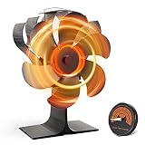 Vlocky Ventilateur Poele à Bois, Silencieux ventilateur pour poele a bois avec Thermomètre, 6 Lames Ventilateur Poele Alimenté à la Chaleur pour Foyer/Bois(Ne Convient pas Aux Poêles à Granulés)