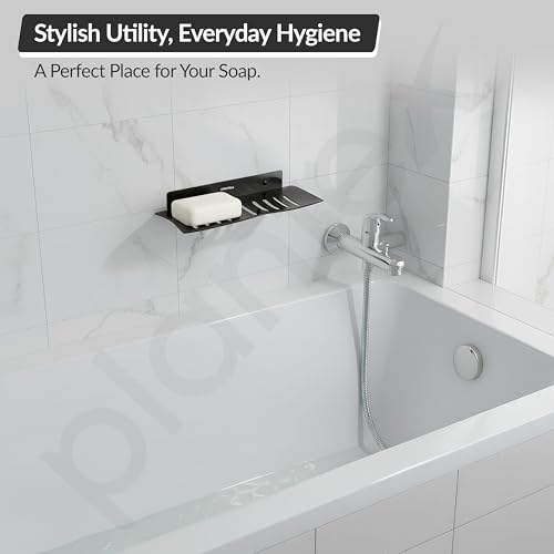 Image of Plantex Stainless Steel Double Soap Dish /Stand /Holder /Tray for Bathroom and Kitchen /Bathroom Accessories - Wall Mount (Black)