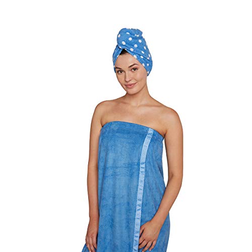 Turbie Twist Cotton Hair Towel & Bath Wrap Combo Pack (Blue Polka Dot) #TOP14
